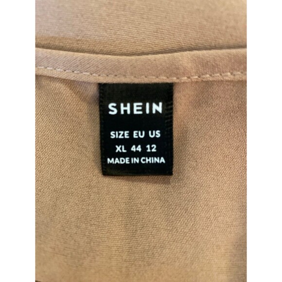 Shein Blouse Plus Size XL Tan Faux Wrap Style w/ Ruffle Hi Low Hem Travel Top - Picture 6 of 9
